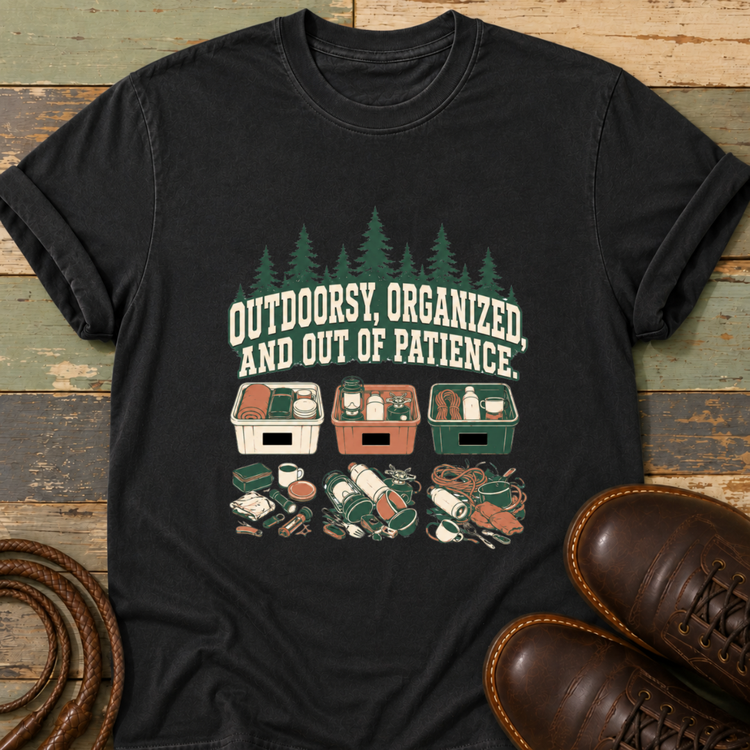 Outdoorsy, Organized and Out of Patience — T-Shirt