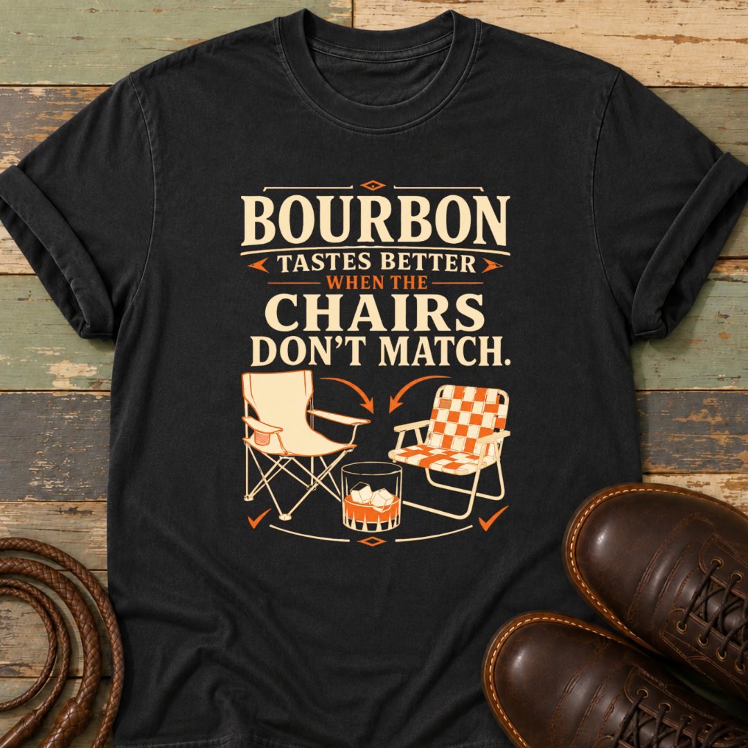 Bourbon Tastes Better When the Chairs Don't Match — T-Shirt