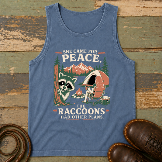 She Came for Peace. The Raccoons Had Other Plans — Tank Top