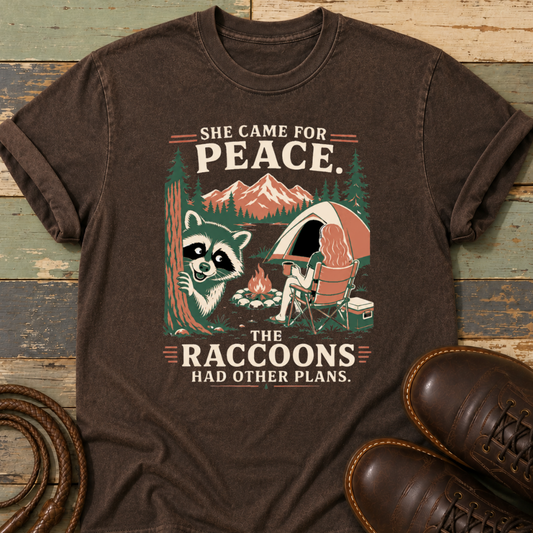 She Came for Peace. The Raccoons Had Other Plans — T-Shirt